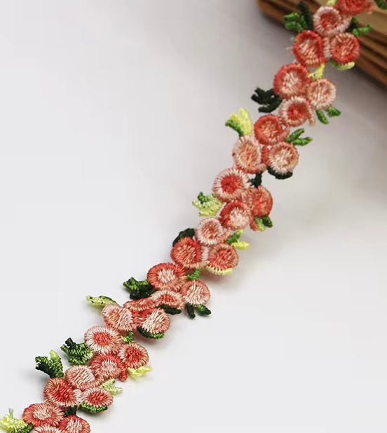Listón San Valentín - Bordado Flores Rosas y Durazno