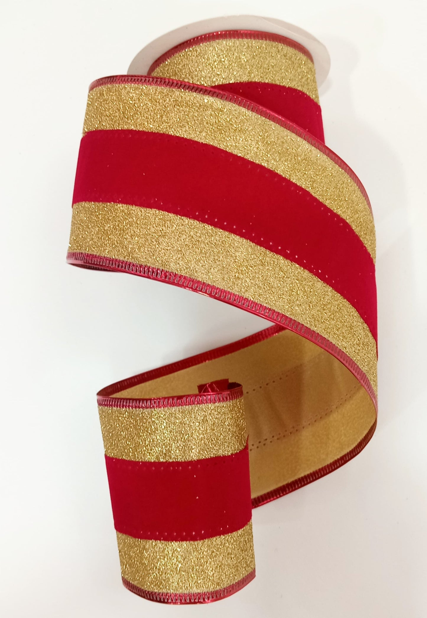 Listón Navideño - Rojo Glitter Dorado