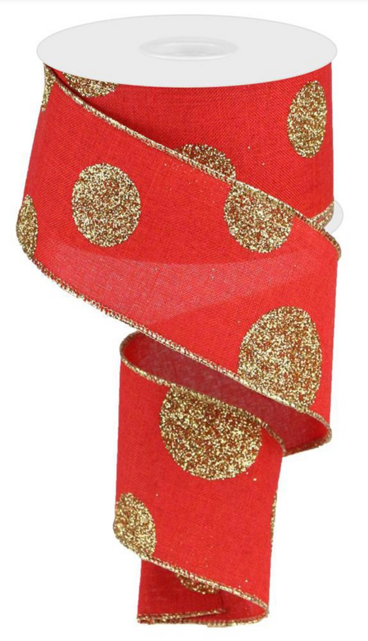 Listón Navideño - Rojo con Puntos Dorados