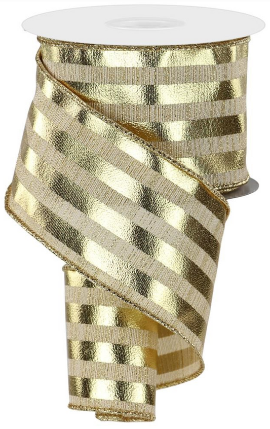 Liston Navideño - Gold Vertical Stripes Grande