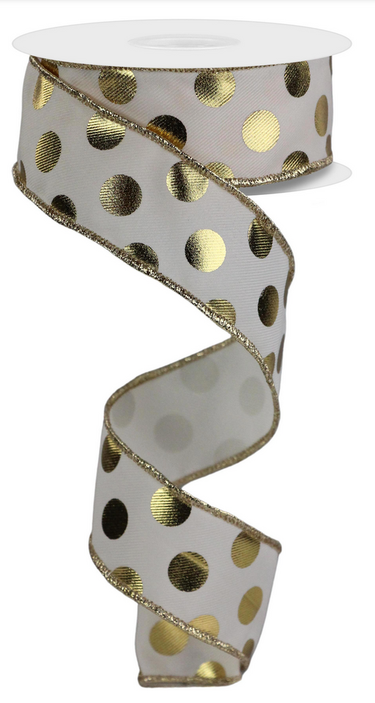 Liston con Puntos - Ivory Metallic Polka Dots