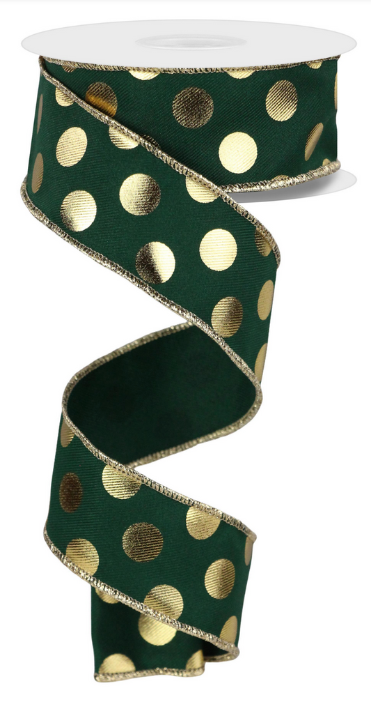 Listón con Puntos - Green Metallic Polka Dots