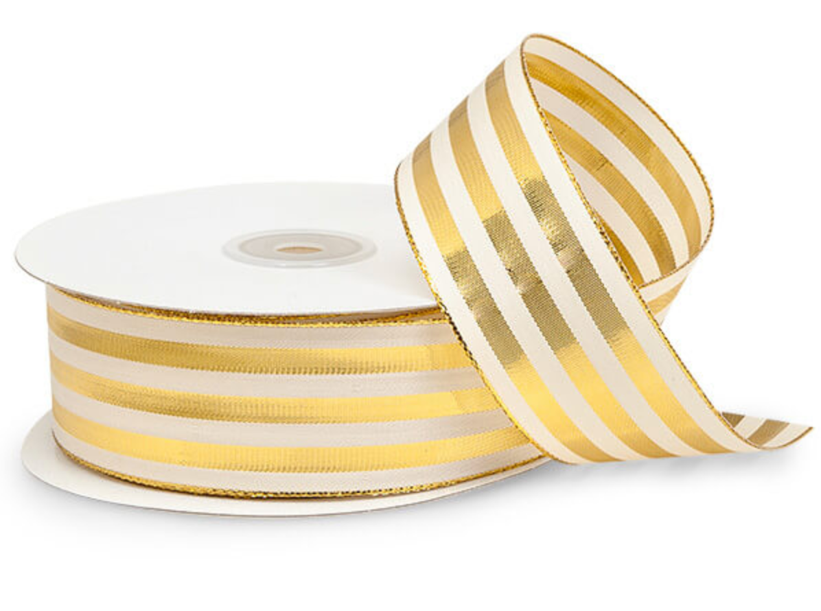 Listón Metálico - Lineas Blanco y Dorado