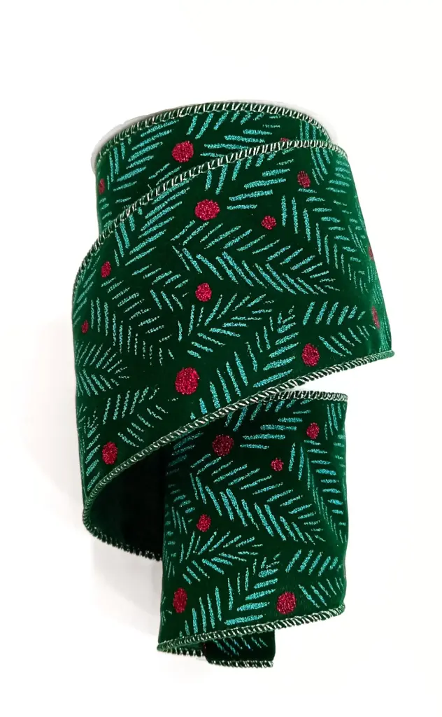 Listón Navideño - Hojas Pino Verde 