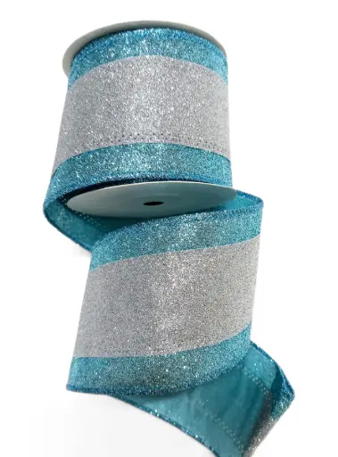 [3671] Listón Navideño - Plata con Azul