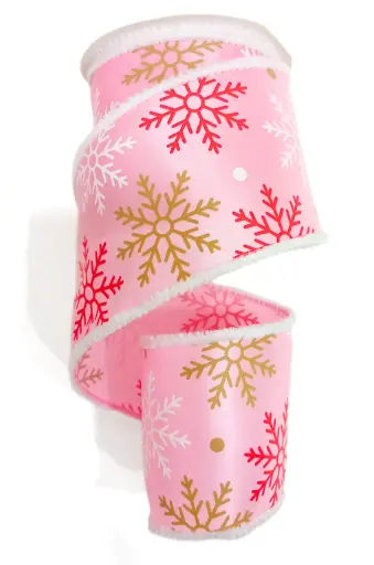 [3681] Listón Navideño - Copos de Nieve Rosa
