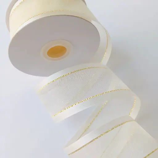 Organza Satín filo Metálico - Ivory