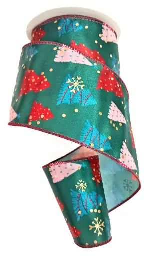 [4786] Listón Navideño - Pinos Colores