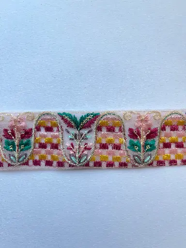 [TH-DE-3087-RO] MH - Tira Bordada Tulipan 3.8 cm - Rosa
