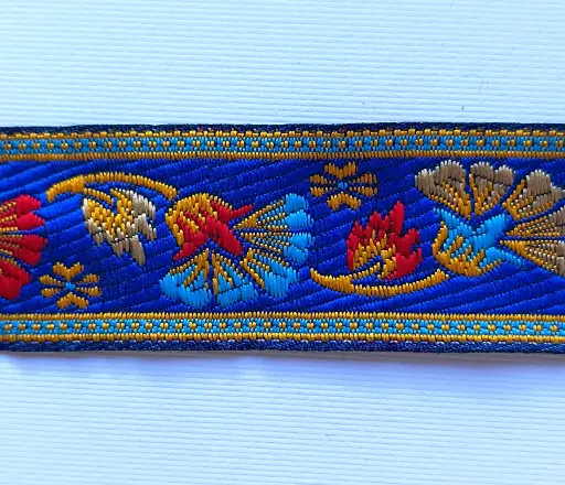 [TL-PT-9529-AZ] MH - Tira Hindú Multicolor 3cm - Azul, Amarillo, Rojo.